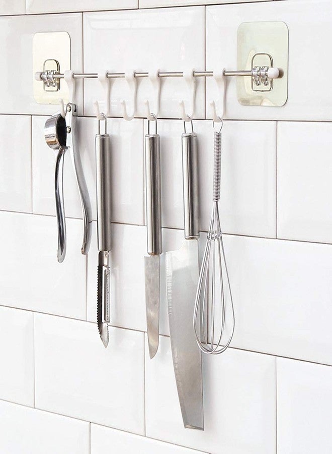 VIHAX Plastic Magic Sticker Series Self Adhesive Bathroom Towel Hanger Hook Rail/Utensil Rack (6 Hooks, 40 x 7 cm, Silver) - Image 4